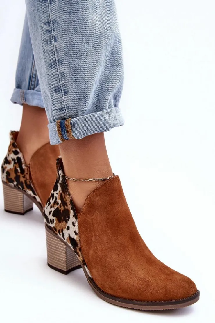 Maciejka Botki Wiosenne|Botki Maciejka*Damskie Skórzane Botki Na Słupku Brązowe 04492-98