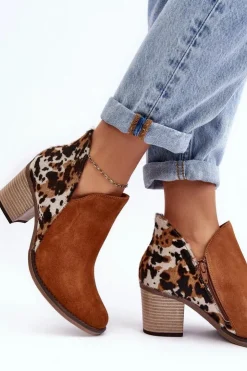 Maciejka Botki Wiosenne|Botki Maciejka*Damskie Skórzane Botki Na Słupku Brązowe 04492-98