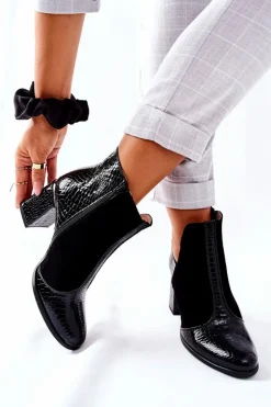 Boto Botki Na Słupku|Czarne Botki*Damskie Skórzane Botki Na Słupku Czarne I Wish