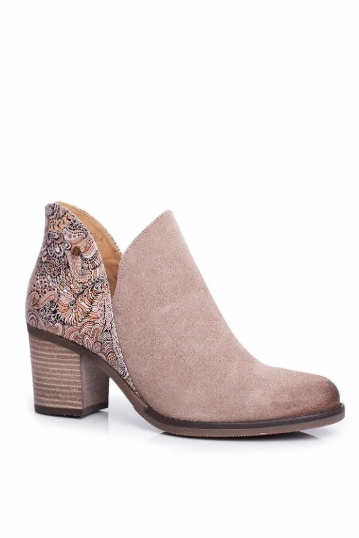 Maciejka Botki Wiosenne|Botki Maciejka*Damskie Skórzane Botki Na Słupku Beżowe 04492-04