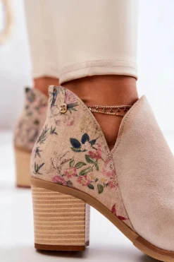 Damskie Maciejka Damskie Skórzane Botki Na Słupku Jasnobeżowe 04492