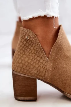 Damskie Boto Damskie Skórzane Botki Na Słupku Camel Larsa