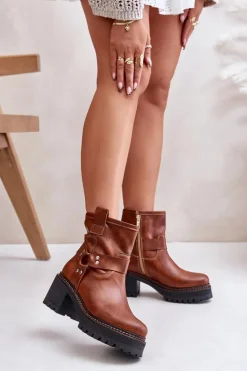 Boto Botki Na Słupku|Botki Na Obcasie*Damskie Skórzane Botki Na Zamek Lewski 3435 Brązowe Brązowy