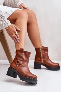 Boto Botki Na Słupku|Botki Na Obcasie*Damskie Skórzane Botki Na Zamek Lewski 3435 Brązowe Brązowy