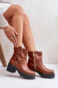 Boto Botki Na Słupku|Botki Na Obcasie*Damskie Skórzane Botki Na Zamek Lewski 3435 Brązowe Brązowy