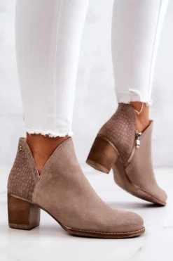 Clearance Boto Damskie Skórzane Botki Na Słupku Beżowe Larsa