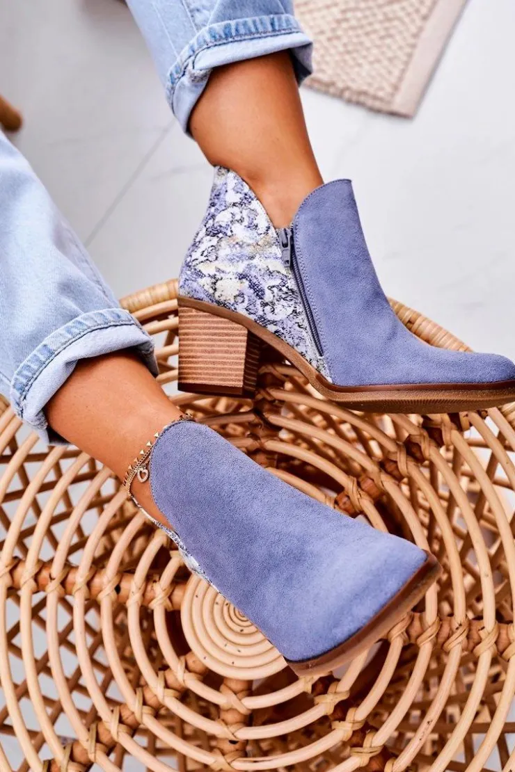 Best Maciejka Damskie Skórzane Botki Na Słupku Jasny Niebieski 04492