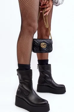 Discount Maciejka Damskie Skórzane Botki Na Masywnej Platformie A7161-01 Czarne Czarny