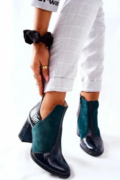 Sale Boto Damskie Skórzane Botki Na Słupku Zielone I Wish