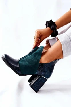 Sale Boto Damskie Skórzane Botki Na Słupku Zielone I Wish