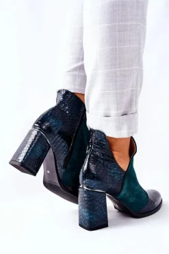 Sale Boto Damskie Skórzane Botki Na Słupku Zielone I Wish