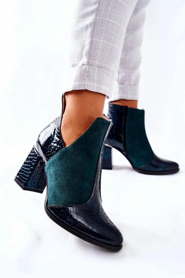 Sale Boto Damskie Skórzane Botki Na Słupku Zielone I Wish