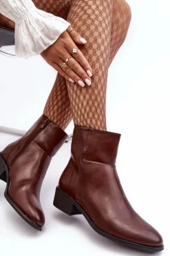 Outlet Buty Sergio Leone Damskie Skórzane Botki Na Suwak Brązowe Semotti