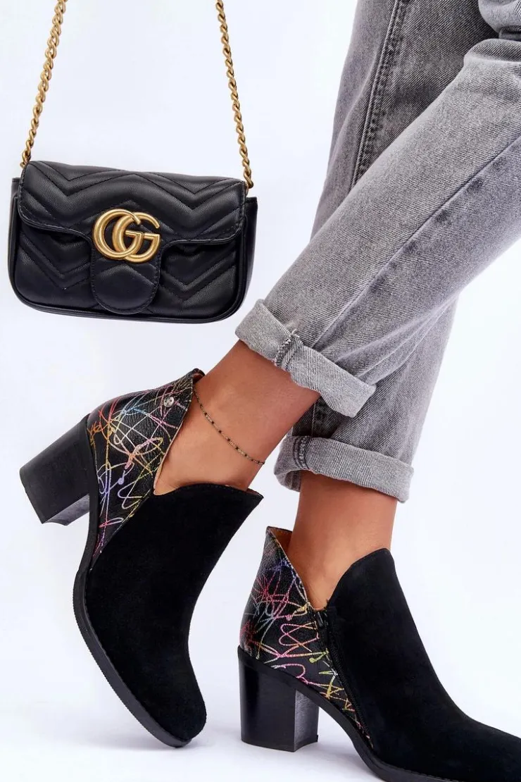 Best Maciejka Damskie Skórzane Botki Na Słupku 04492-99 Czarne Czarny