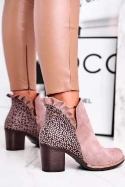 Damskie Maciejka Damskie Skórzane Botki Na Słupku Beżowe 04833-04