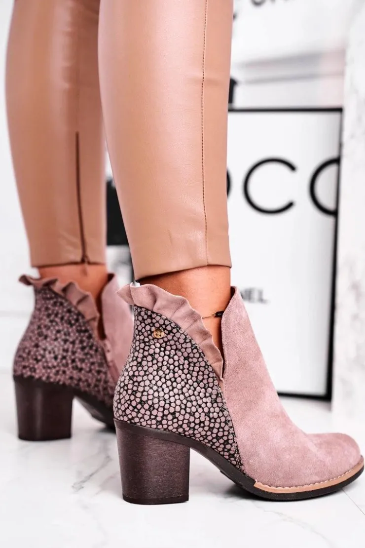 Damskie Maciejka Damskie Skórzane Botki Na Słupku Beżowe 04833-04