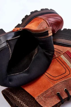 Maciejka Damskie Skórzane Botki Na Płaskim Obcasie 05624-08 Pomarańczowo-Brązowe