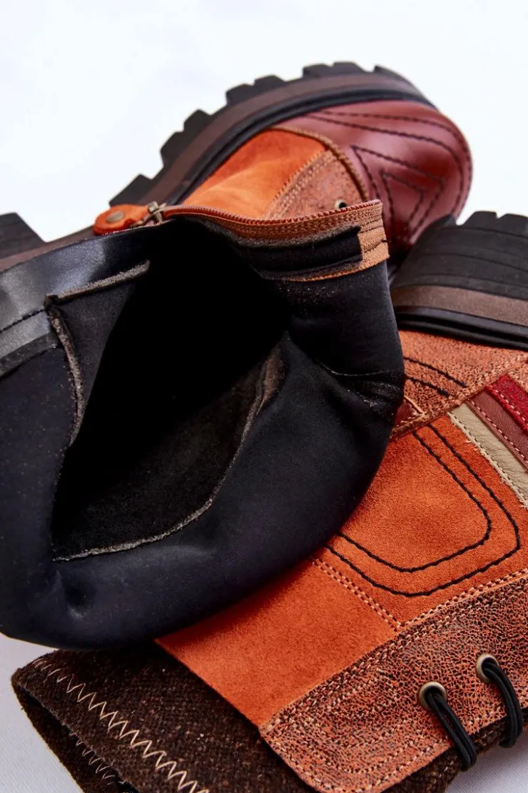 Maciejka Damskie Skórzane Botki Na Płaskim Obcasie 05624-08 Pomarańczowo-Brązowe