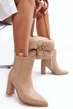 Sale Boto Damskie Skórzane Botki Na Słupku Beżowe Vevine