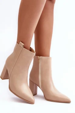Sale Boto Damskie Skórzane Botki Na Słupku Beżowe Vevine