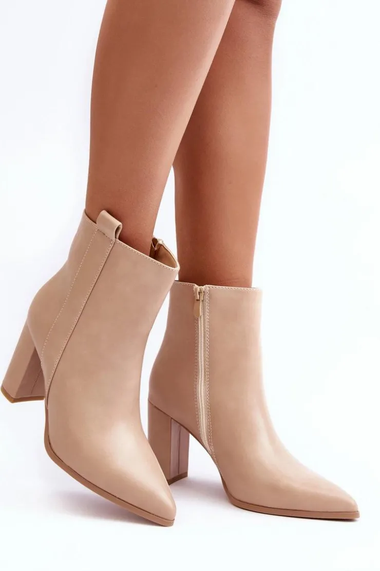 Sale Boto Damskie Skórzane Botki Na Słupku Beżowe Vevine