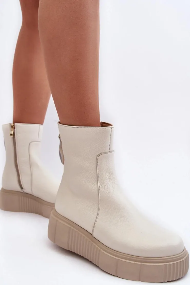 Sale Zazoo Damskie Skórzane Botki Na Platformie Jasnobeżowe Lemar Jenefer