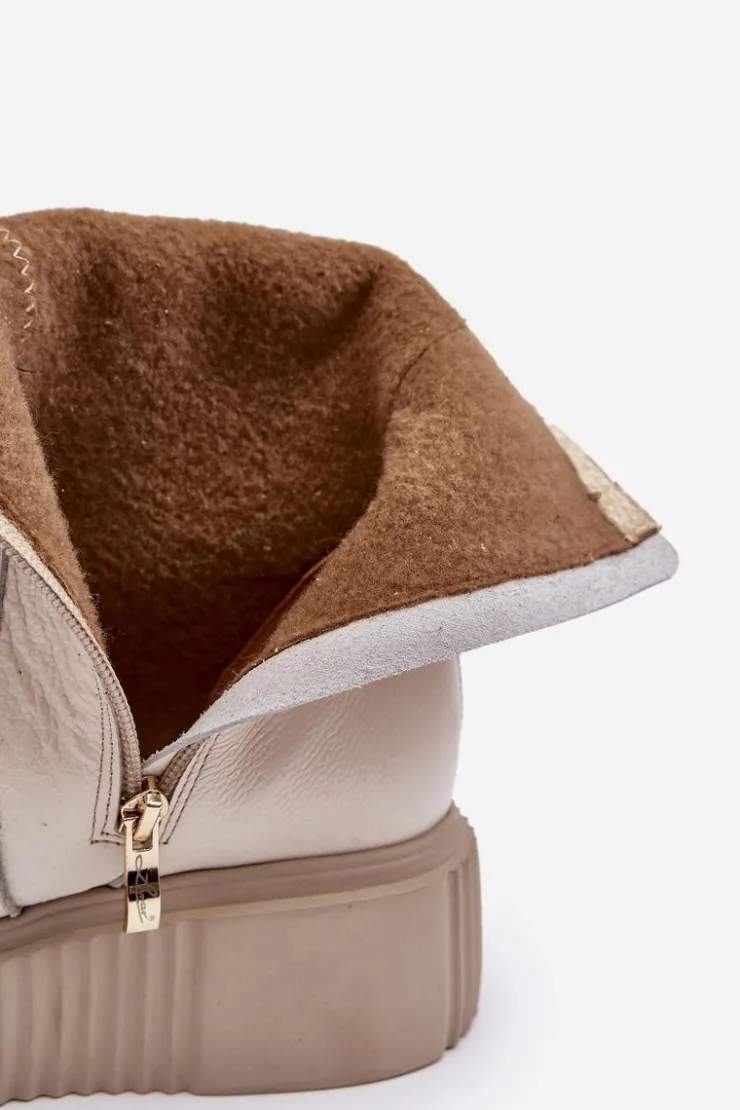 Sale Zazoo Damskie Skórzane Botki Na Platformie Jasnobeżowe Lemar Jenefer