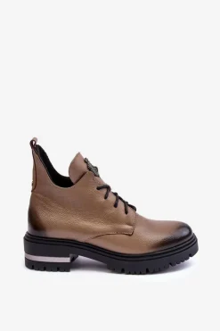 Damskie Boto Damskie Skórzane Botki Na Płaskim Obcasie Beżowe Lemar Charline