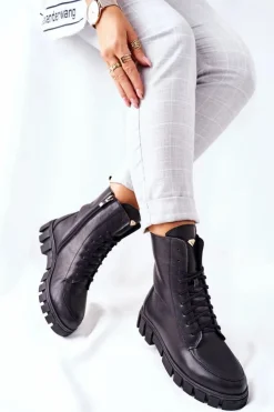 Damskie Boto Damskie Skórzane Botki Nicole 2673 Czarne