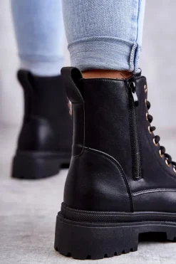 Damskie Evento Damskie Skórzane Botki Ocieplane Czarne Dorchen