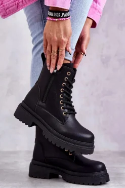 Damskie Evento Damskie Skórzane Botki Ocieplane Czarne Dorchen