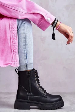 Damskie Evento Damskie Skórzane Botki Ocieplane Czarne Dorchen