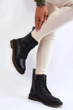 Damskie GOE Damskie Skórzane Botki Ocieplane Na Suwak II2N4060 Czarne