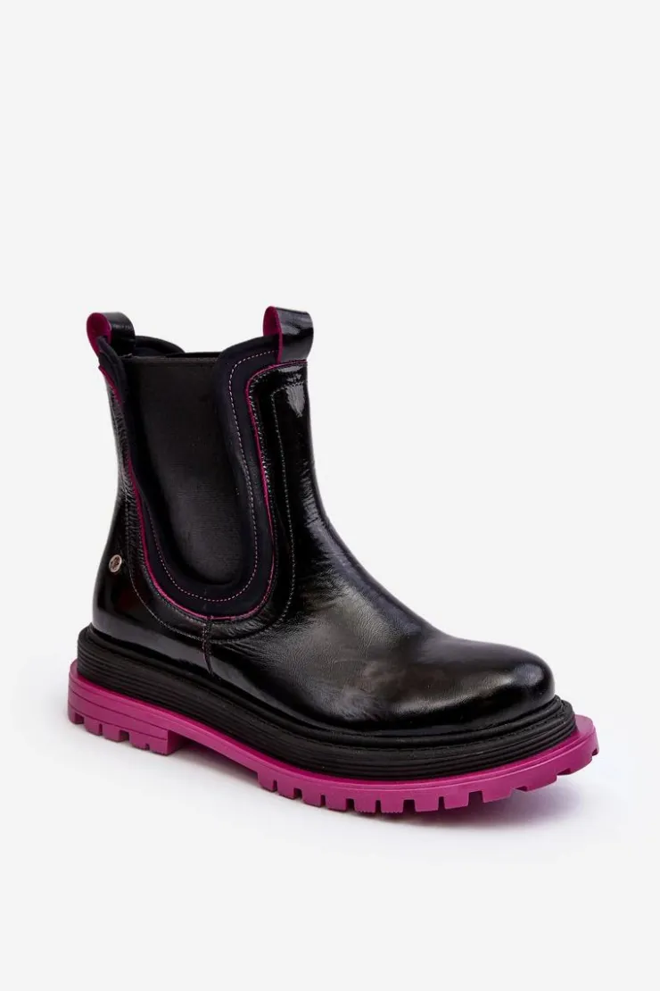 Maciejka Botki Maciejka|Botki Skórzane*Damskie Skórzane Botki Sztyblety 06199 Czarne