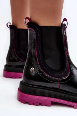 Maciejka Botki Maciejka|Botki Skórzane*Damskie Skórzane Botki Sztyblety 06199 Czarne