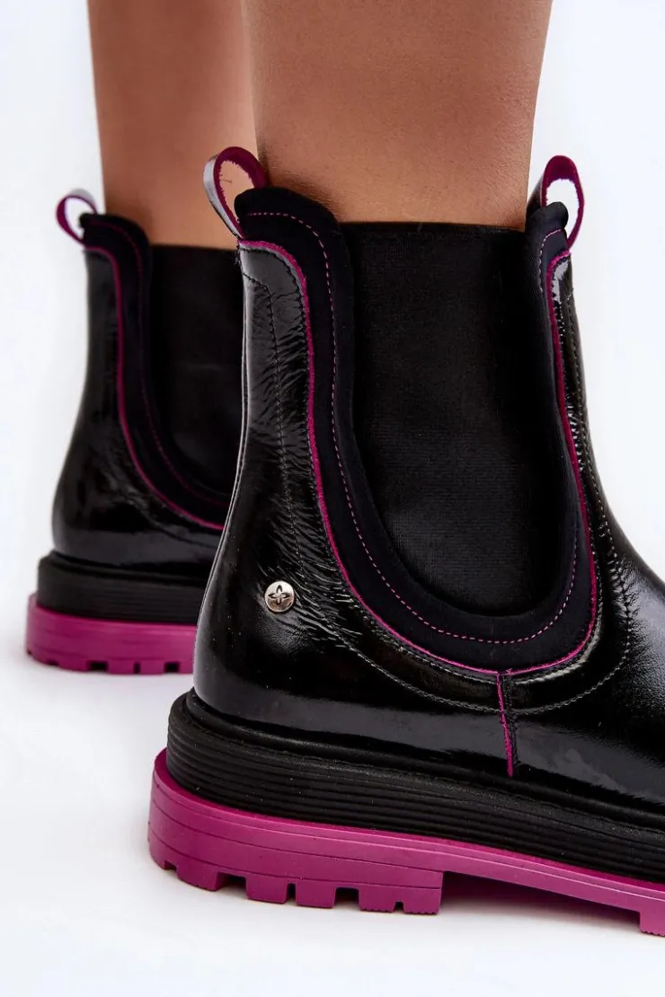 Maciejka Botki Maciejka|Botki Skórzane*Damskie Skórzane Botki Sztyblety 06199 Czarne