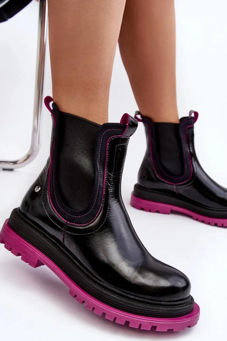 Maciejka Botki Maciejka|Botki Skórzane*Damskie Skórzane Botki Sztyblety 06199 Czarne