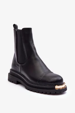 Hot Boto Damskie Skórzane Botki Sztyblety Czarne Nialee