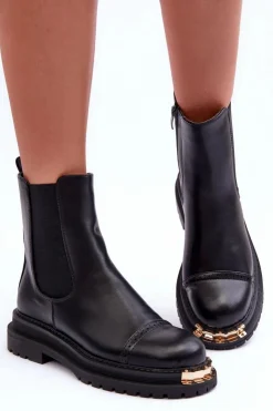 Hot Boto Damskie Skórzane Botki Sztyblety Czarne Nialee