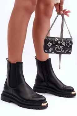 Hot Boto Damskie Skórzane Botki Sztyblety Czarne Nialee