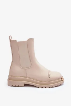 Hot Boto Damskie Skórzane Botki Sztyblety Beżowe Nialee Beżowy