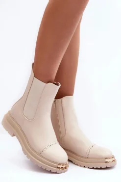 Hot Boto Damskie Skórzane Botki Sztyblety Beżowe Nialee Beżowy