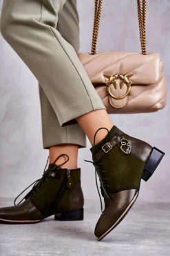 Discount Maciejka Damskie Skórzane Botki Trzewiki 5743A-09 Zielone