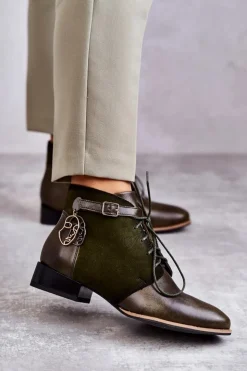 Discount Maciejka Damskie Skórzane Botki Trzewiki 5743A-09 Zielone