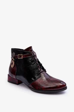 Damskie Maciejka Damskie Skórzane Botki Trzewiki 5743A-23 Bordowe
