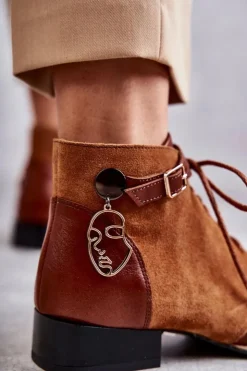 Damskie Maciejka Damskie Skórzane Botki Trzewiki 5743A-29 Brązowe