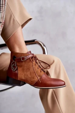 Damskie Maciejka Damskie Skórzane Botki Trzewiki 5743A-29 Brązowe