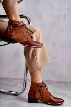 Damskie Maciejka Damskie Skórzane Botki Trzewiki 5743A-29 Brązowe