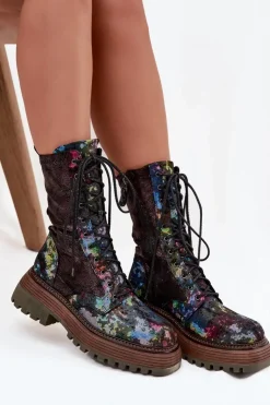 Online Maciejka Damskie Skórzane Botki Workery 06203-39 Multikolor Wielokolorowy