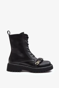 Damskie Damskie buty S.Barski Damskie Skórzane Botki Workery Z Ozdobą Czarne S.Barski MR870-68